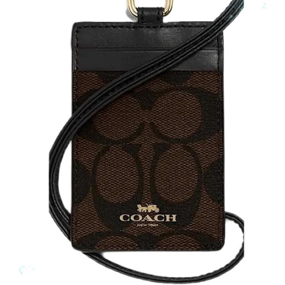 Coach Brown and Black Lanyard Card Holder NEW